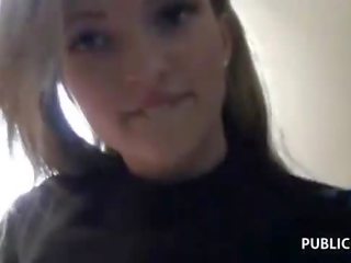 Gorgeous young female is picked up and paid for public adult movie