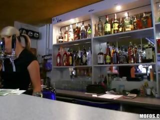 Busty blonde bartender boned n jizzed on