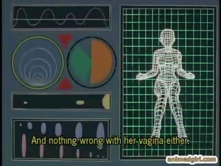 Kartun film pemuda terjalin naik di sebuah gynaecological kursi dan robot tentakel kacau