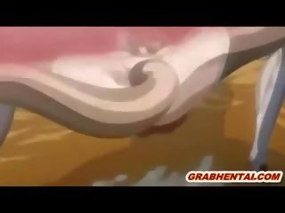 Japoniškas jaunas moteris hentai su šoktelėti papai tentacles dulkinimasis