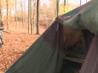 Euro schoolgirl gets double fucked in a tent