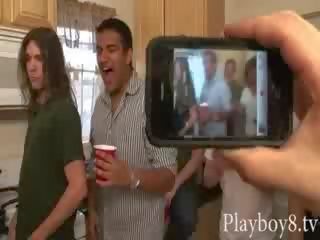 Bunch of turned on girls playing beer pong game and group dirty film