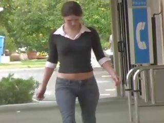 Jenny perky brunette teen public flashing tits and pussy