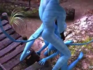 Avatar 餅乾 肛門 性交 由 巨大 藍色 陽具