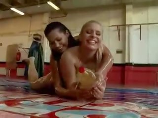 Oiled girls fighting and having tremendous adult film